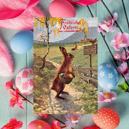 Duitse Frohe Oosterse Paaskonijn Feestdagen Kaart