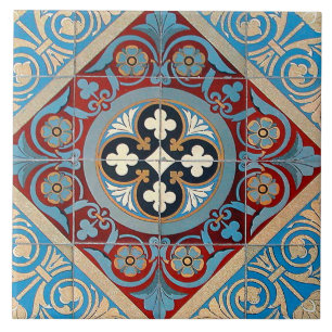 Duitse geometrische Art Nouveau Jugendstil rood bl Tegeltje