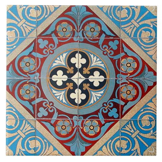 Duitse geometrische Art Nouveau Jugendstil rood bl Tegeltje (Voorkant)