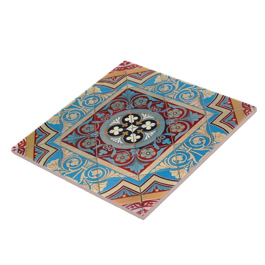 Duitse geometrische Art Nouveau Jugendstil rood bl Tegeltje (Zijkant)