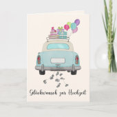 Duitse Glückwunsch Trouwdag Blauwe Retro Auto Kaart (Voorkant)