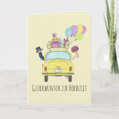 Duitse Glückwunsch trouwdag gele retro auto Kaart (Voorkant)