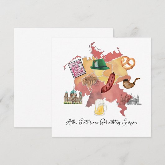 Duitse Happy Birthday Kaart, Alles Gute zum Geburt Bedankkaart (Voorkant / Achterkant)