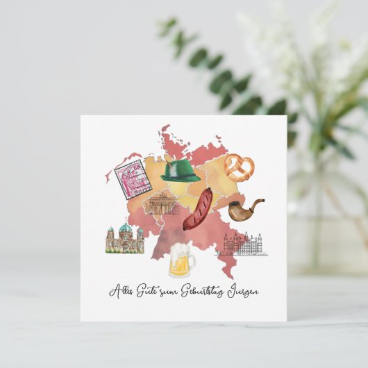 Duitse Happy Birthday Kaart, Alles Gute zum Geburt Bedankkaart (Staand voorkant)