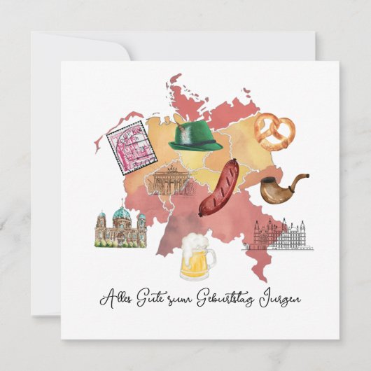 Duitse Happy Birthday Kaart, Alles Gute zum Geburt Bedankkaart (Voorkant)