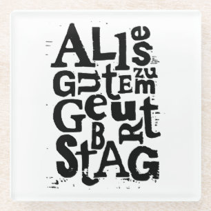 Duitse "Happy Birthday" Lino Print Glazen Onderzetter