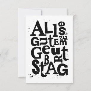 Duitse "Happy Birthday" Lino Print Kaart