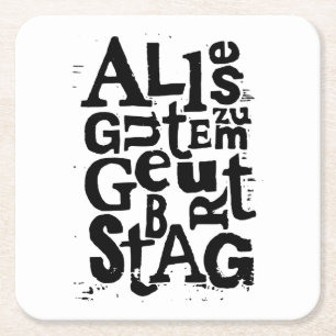 Duitse "Happy Birthday" Lino Print Kartonnen Onderzetters