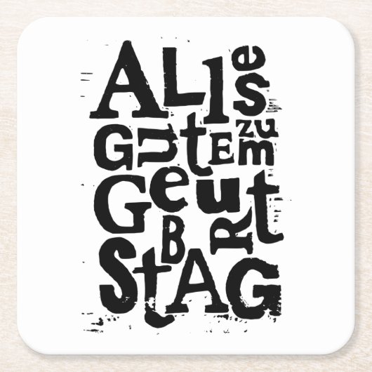 Duitse "Happy Birthday" Lino Print Kartonnen Onderzetters (Voorkant)