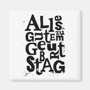 Duitse "Happy Birthday" Lino Print Magneet