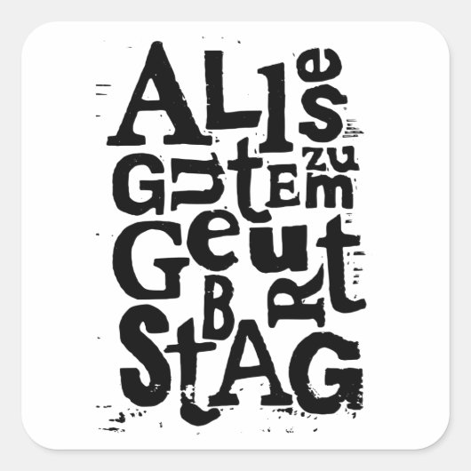 Duitse "Happy Birthday" Lino Print Vierkante Sticker (Voorkant)