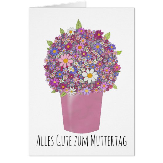 Duitse Happy Moederdag Roze bloemenboeket (Voorkant)