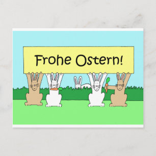 Duitse Happy Paast Frohe Ostern Cartoon Bunnies Feestdagenkaart