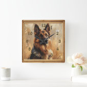 Duitse herder 2 schilderij kijken vierkante klok (Huis)