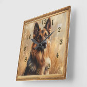 Duitse herder 2 schilderij kijken vierkante klok (Hoek)