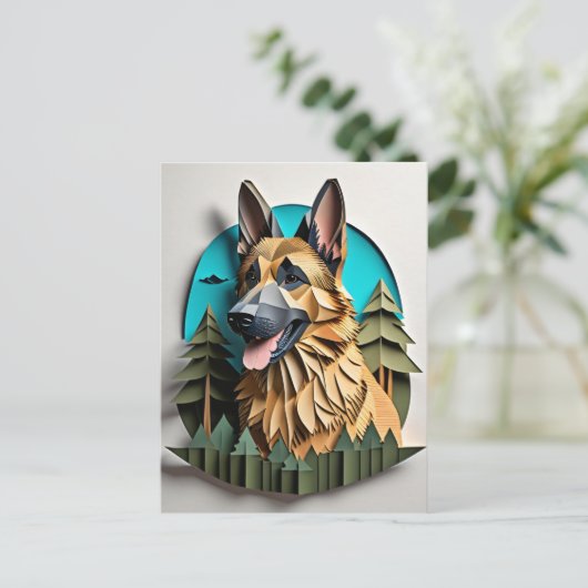 Duitse herder 3D Paper Art Design T-shirt Briefkaart (Staand voorkant)