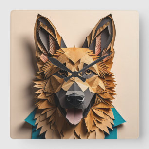 Duitse herder 3D Paper Art Design T-shirt Vierkante Klok