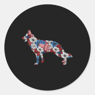 Duitse herder 4 juli bloem Amerikaanse vlag p Ronde Sticker