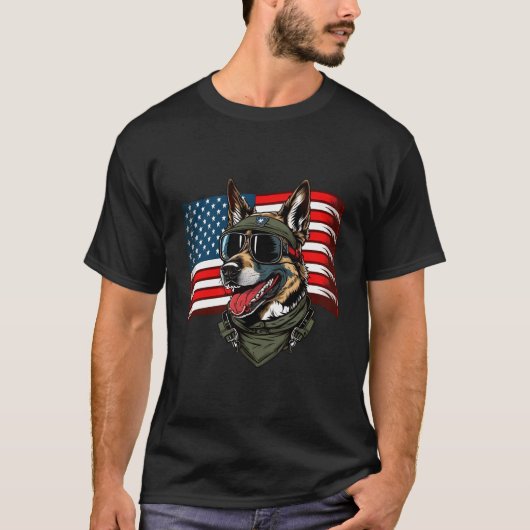 Duitse herder Amerikaanse hond soldaat 4th van jul T-shirt (Voorkant)