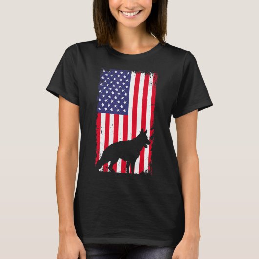 - duitse herder - Amerikaanse vlag 4e van j T-shirt (Voorkant)