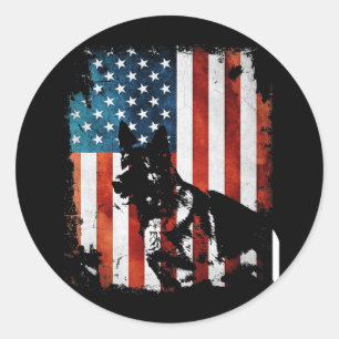 Duitse herder Amerikaanse vlag Amerikaanse patriot Ronde Sticker