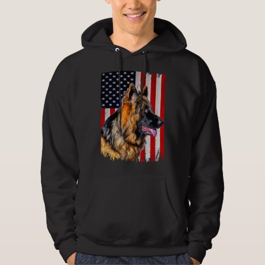 Duitse Herder Amerikaanse Vlag Duitse Herder Hoodie (Voorkant)