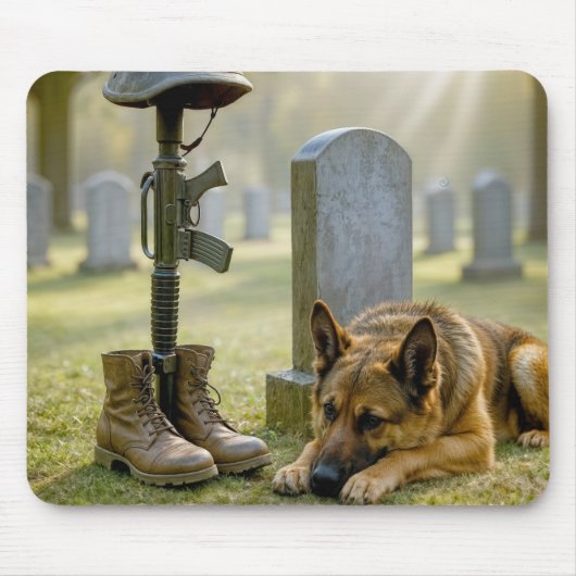 Duitse herder bewaakt het graf van een soldaat muismat (Voorkant)