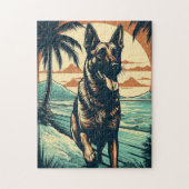 Duitse Herder bij een tropisch strand tijdens zons Legpuzzel (Verticaal)