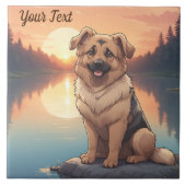 Duitse herder bij het meer tegeltje (Voorkant)