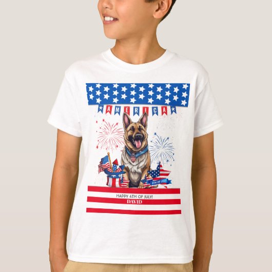 duitse herder blij 4th van juli onafhankelijkheids t-shirt (Voorkant)