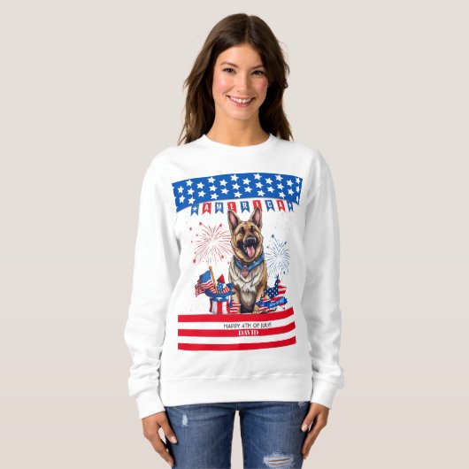 duitse herder blij 4th van juli onafhankelijkheids trui (Voorkant volledig)