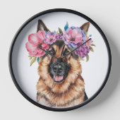 Duitse Herder Bloem Kroon Waterverf Print (Voorkant)