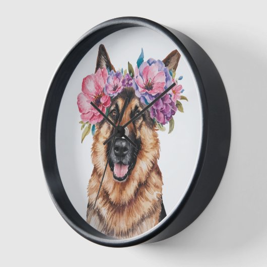 Duitse Herder Bloem Kroon Waterverf Print (Hoek)