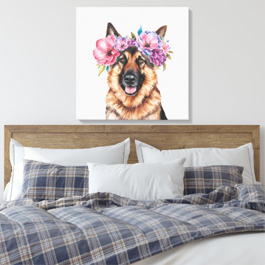 Duitse Herder Bloem Kroon Waterverf Print (Insitu (Slaapkamer))