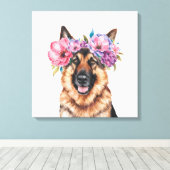 Duitse Herder Bloem Kroon Waterverf Print (Insitu (Houten vloer))