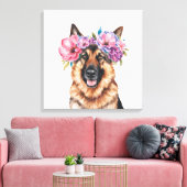 Duitse Herder Bloem Kroon Waterverf Print (Insitu (Woonkamer))