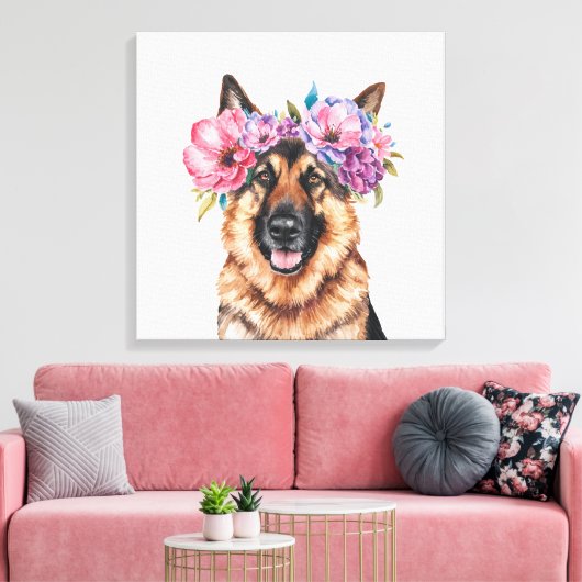 Duitse Herder Bloem Kroon Waterverf Print (Insitu (Woonkamer))