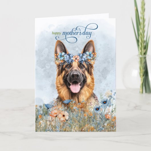 Duitse Herder Bloemen Moederdag Feestdagen Kaart (Voorkant)