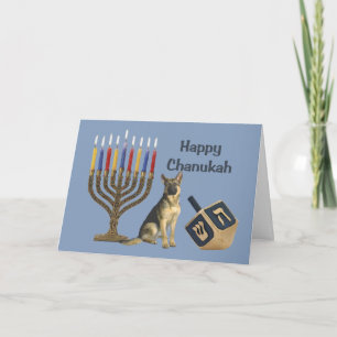 Duitse Herder Chanoeka Kaart Menorah Dreidel1