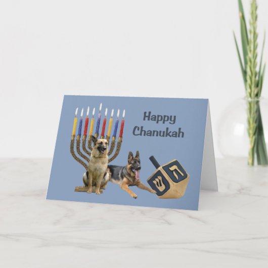 Duitse Herder Chanoeka Kaart Menorah Dreidel1 (Voorkant)