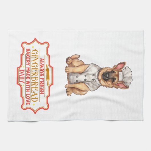 Duitse herder chef-kok bakken peperkoek theedoek (Horizontaal)