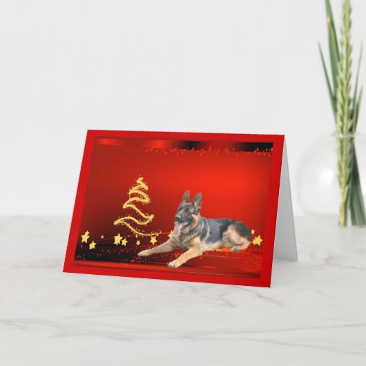 Duitse Herder Christmas Kaart Stars (Voorkant)