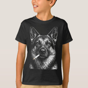 Duitse herder die grappige gangster hond meme rook t-shirt