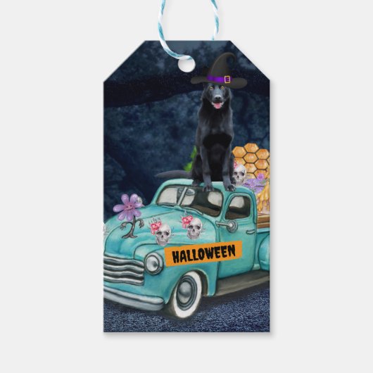 Duitse herder Dog Halloween Truck Night Cadeaulabel (Voorkant)