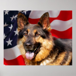 Duitse herder Dog Patriot Red Blue White Poster