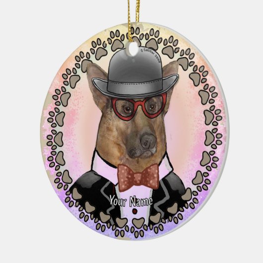 Duitse herder draagt bril keramisch ornament (Links)