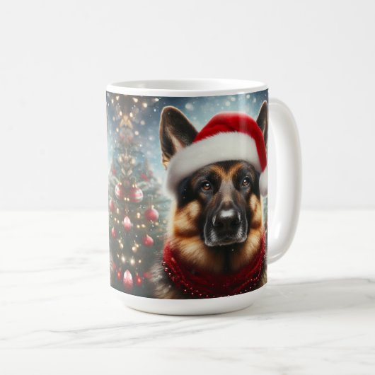 Duitse herder draagt kerstmuts en sjaal koffiemok (Voorkant rechts)