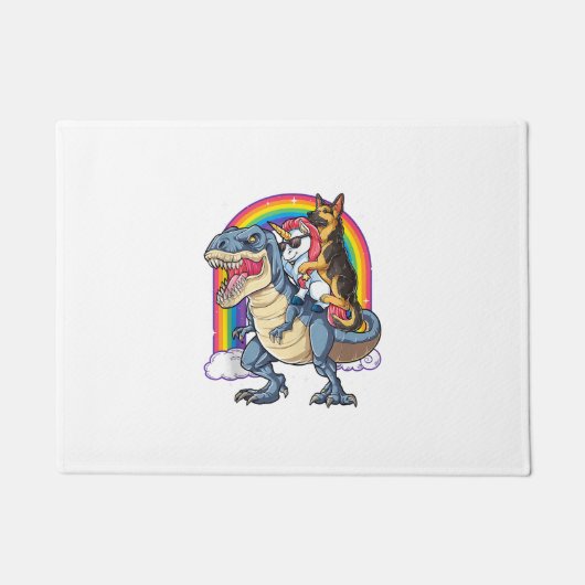 Duitse Herder Eenhoorn Dinosaurus Trex Funny Rainb Deurmat (Voorkant)