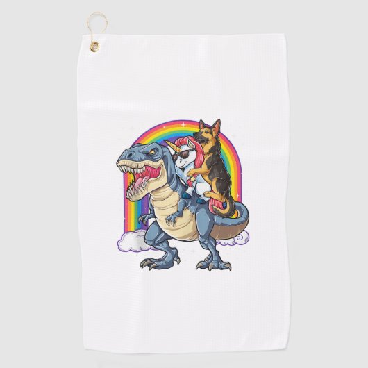 Duitse Herder Eenhoorn Dinosaurus Trex Funny Rainb Golfhanddoek (Voorkant)