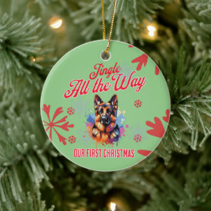 Duitse herder eerste kerst keramisch ornament